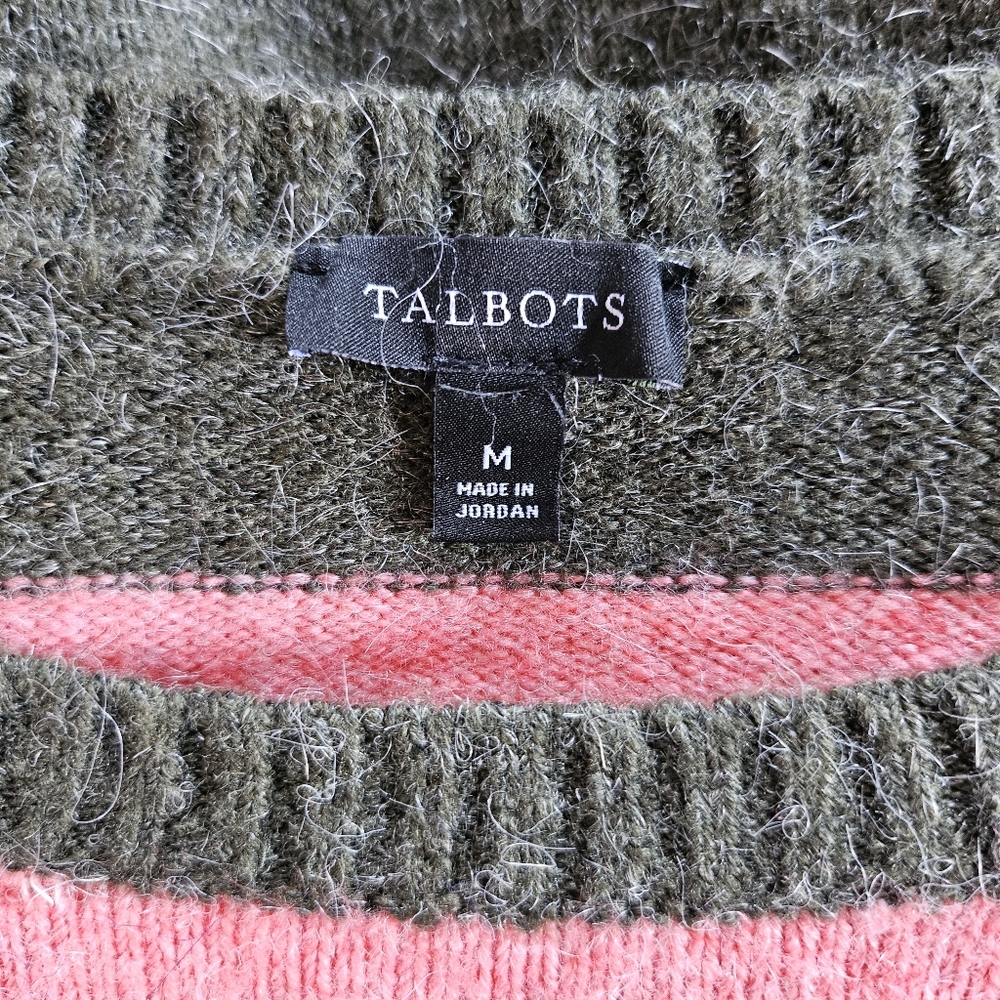 Talbots Multicolor Bold Stripe Acrylic Blend Puff Shoulder Crew Neck Sweater - Picture 7 of 8